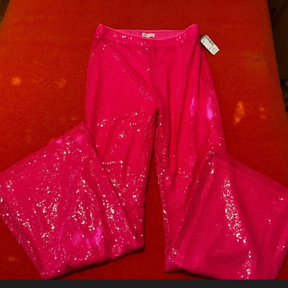 Main Strip Barbiecore pink sequins flared pants NWT - Picture 2 of 11